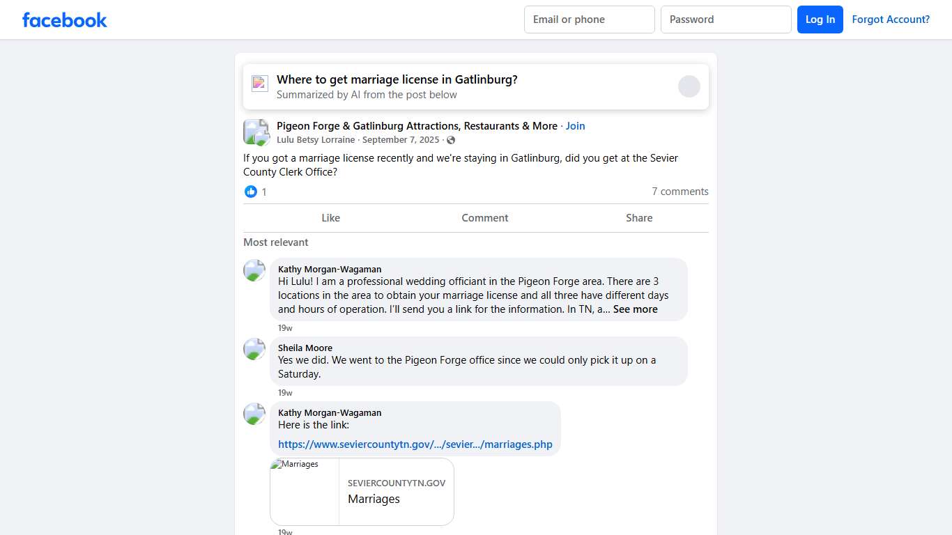 Pigeon Forge & Gatlinburg Attractions, Restaurants & More | If you got a marriage license recently and we're staying in Gatlinburg, did you get at the Sevier County Clerk Office | Facebook